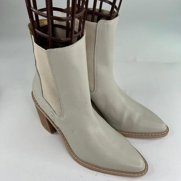 Crown Vintage Pimmy Bootie Women's US 8.5 M Beige Leather Heels Chelsea Boots - Picture 5 of 15